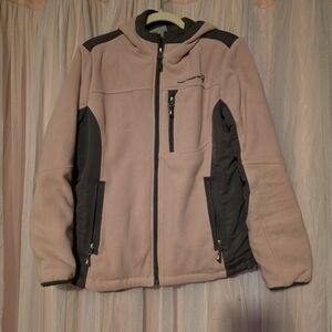 Free Country Light Pink Fleece Hooded Jacket with Dark Gray Panels